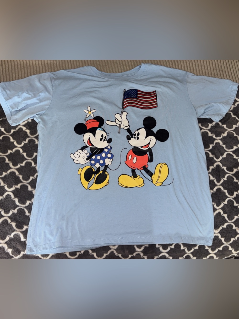 Disney Light Blue Mickey & Minnie Flag Graphic Tee